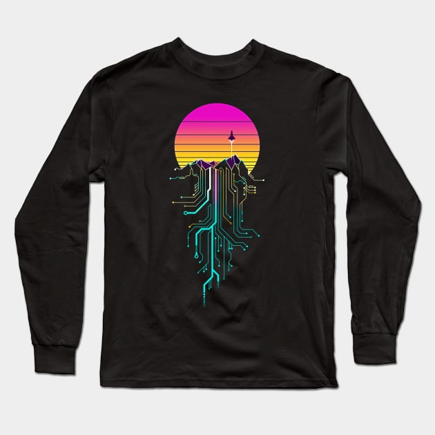 Synth Mountain Sunrise Long Sleeve T-Shirt by forge22